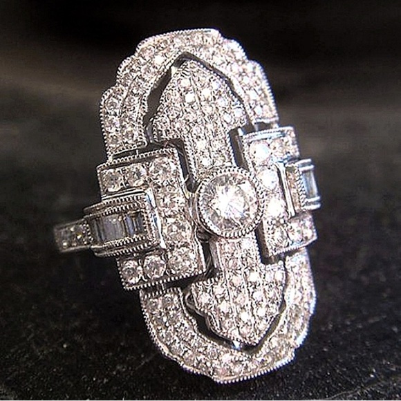Geometric Zircon Sterling Silver Ring - Picture 1 of 7
